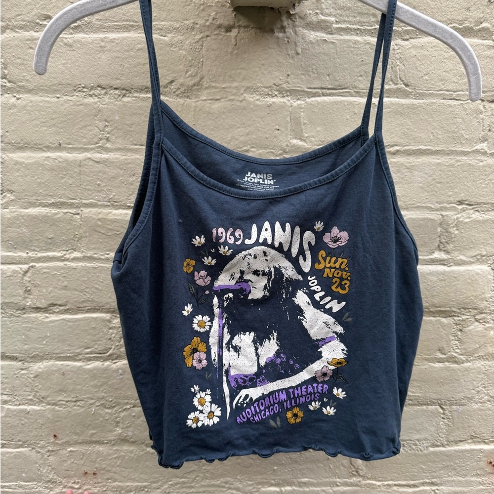 Janis Joplin Graphic Navy Blue Tank Top